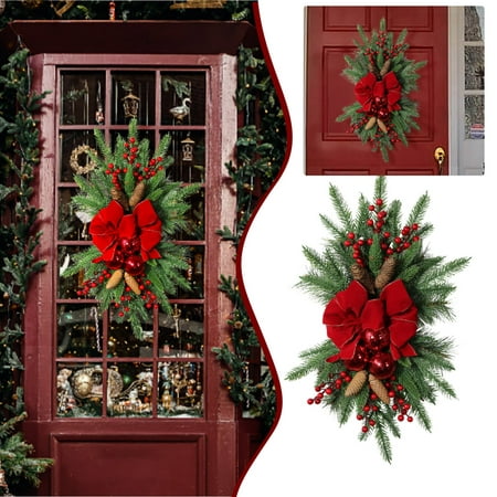

Christmas Decoration Stair Garland Red Bow Home Decor Christmas Flocking Pendant