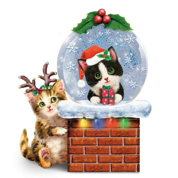 The Bradford Exchange Kayomi Harai Holiday Water Globe Collection: Meowy Christmas Kitten Sculpture Holiday Decoration 4.5-inches