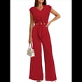 thumbnail image 1 of Conjuntos de Dos Piezas de Verano para Mujer 2025, Top Corto con Cinturón, Mangas y Cuello en V, Pantalones Anchos, Chándal Informal. Rojo XL, 1 of 7