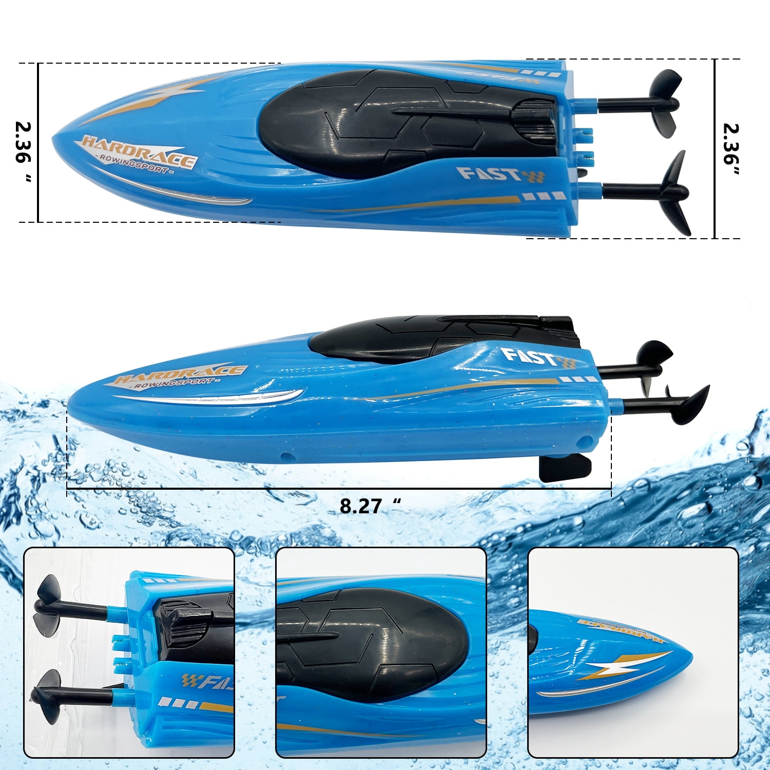 Syenll RC Boat with LED Light, Remote Control Boat for Pools, 3 Rechargeable Battery, Water Pool Toys for Boys Girls, Blue