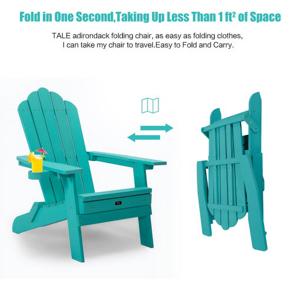 Folding Adirondack Chair, Weather Resistant Adirondack Chair Outdoor, Poly Fire Pit Chair with Cup Holder, Plastic Lounge Chair for Patio Campfire Deck Garden Backyard Lawn Seating,Green - image 4 of 7