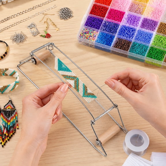 Bead Loom Kit with 24000 Glass Seed Beads 48 Colors Metal Beading Tools Jewelry Making Supplies for Bracelet Necklace Earring Crafts