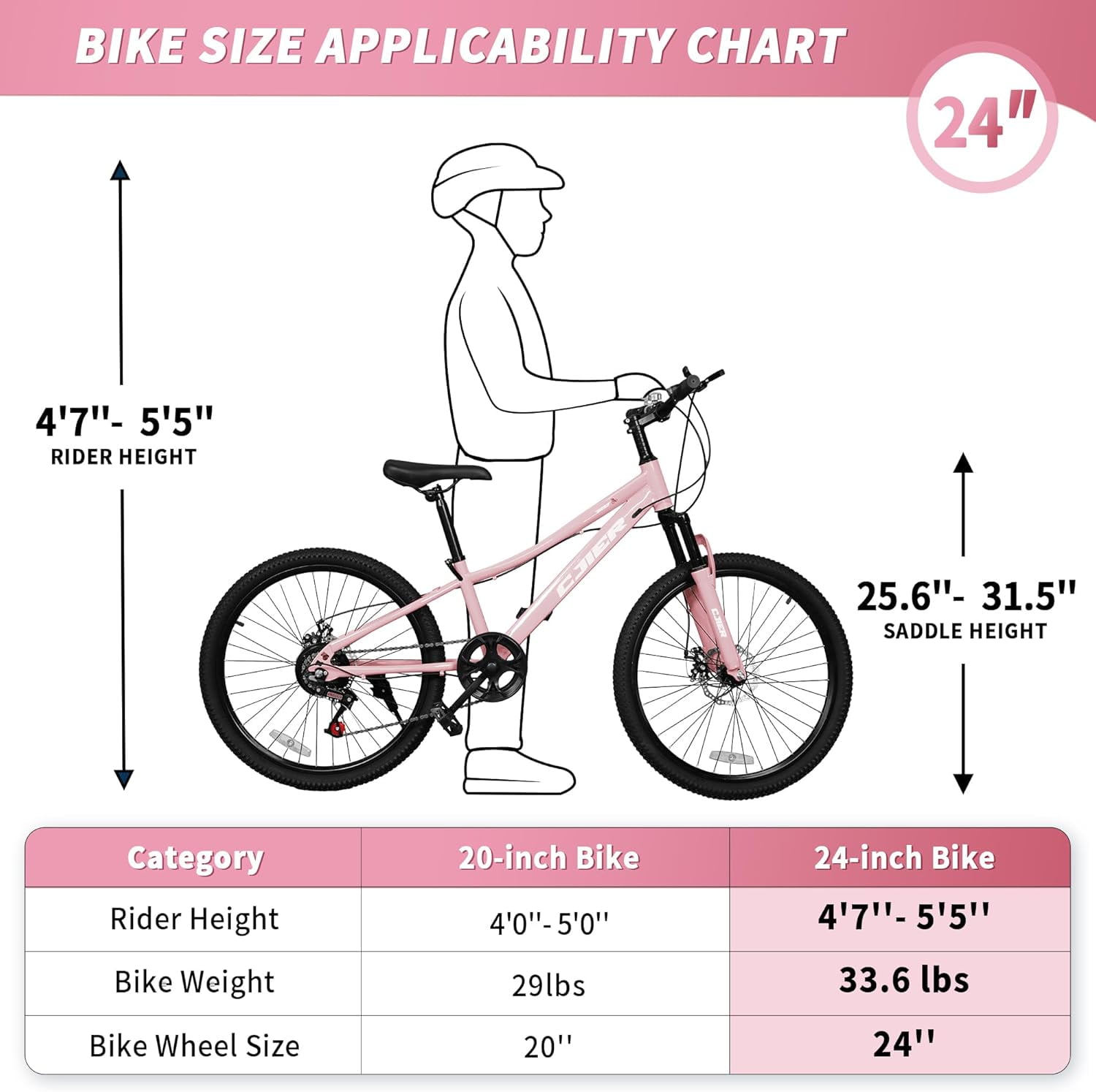 20 Inch Mountain Bike for Kids, Akaber Bicycles for Boys Girls 6-14 Years, 7 Speed Gears, Suspension Fork, Dual Disc Brakes, Anti-Slip Tires