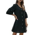 thumbnail image 3 of Seyurigaoka Women 's Short Sleeve Dress Button Down V-Neck Casual Loose Swing Dress Tunic Shirt Mini Dress, 3 of 6