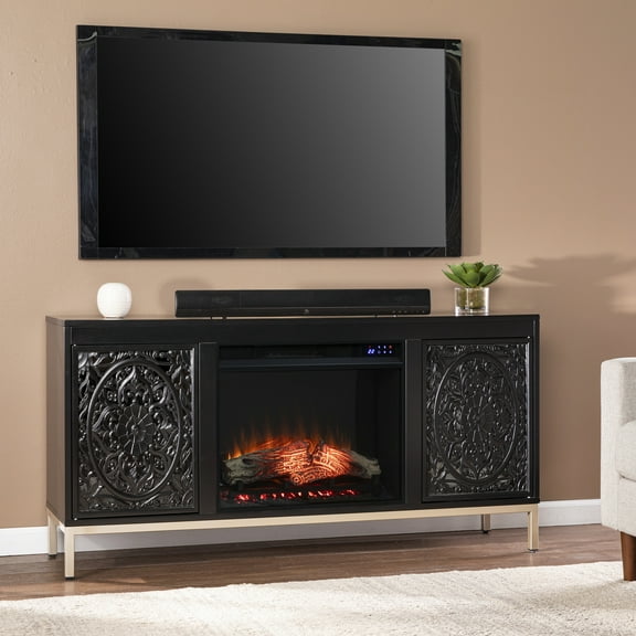 Winsterly Touch Screen Electric Fireplace with Media Storage in Black/Champagne