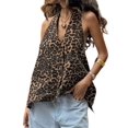 thumbnail image 2 of Womens Halter Vest Tops Summer Sleeveless Open Back Y2K Going Out Tank Tops V Neck Button Up Vest Leopard Print L, 2 of 9