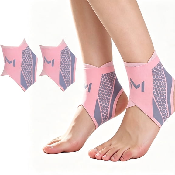 1 Pair Lightweight Sports Ankle Brace for Women, Compression Sprain & Breathable for Sport & Fitness - One Size, Breathable Neoprene Sleeve, Adjustable Wrap, Pink