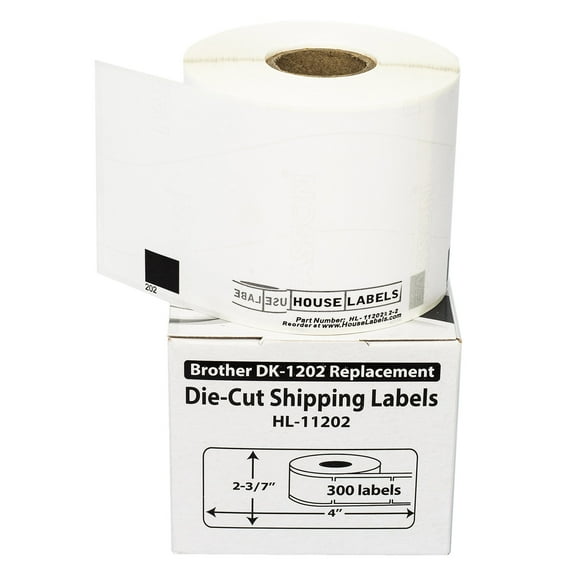 HOUSELABELS Compatible with DK-1202 Replacement Roll for Brother QL Label Printers; 300 Removable Adhesive Shipping Labels; 2-3/7" x 4" (62mm*100mm) - 1 Roll
