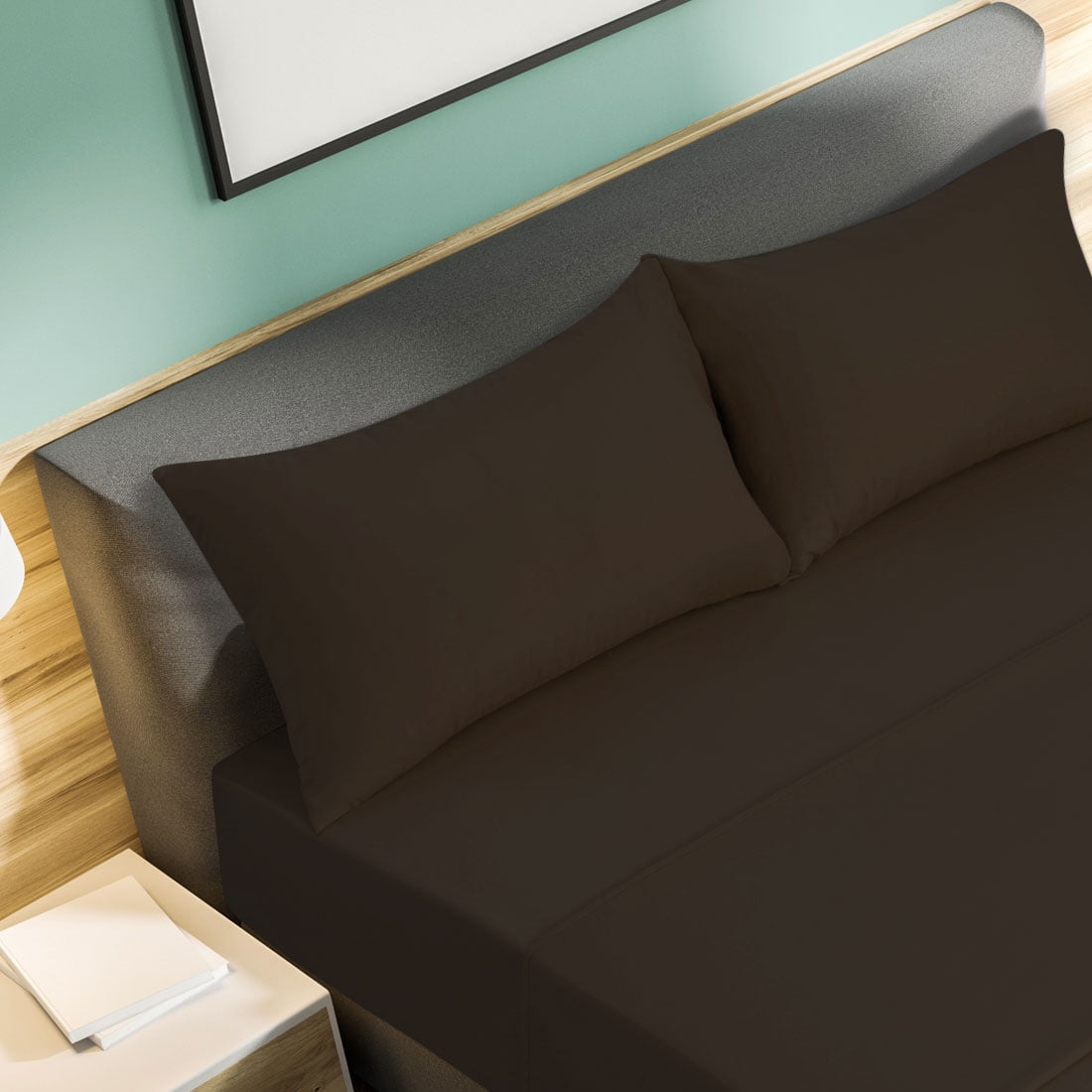 Unique Bargains 4 Piece Brushed Polyester Bed Sheets Set Queen Dark Brown