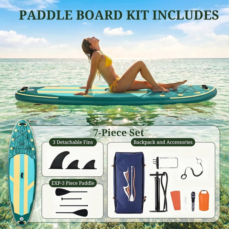 Bigleap Inflatable Stand Up Paddle Board, 400lbs Capacity 2-in-1 Paddle with Non-Slip Deck, Complete SUP Kit with Paddle, Pump, Backpack & Phone Case,Blue Green