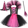 thumbnail image 3 of Disfraz de bruja malvada para Halloween para niños, fiesta de carnaval, disfraces de niñas, vestido de tutú de bruja malvada con sombrero y escoba mágica, 3 of 5