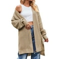 thumbnail image 2 of ICHUANYI Womens Trendy Soft Casual Solid Knit Sweater Open Front Long Sleeve Side Slit Long Cardigans Fall Winter Outwear Coat, 2 of 6