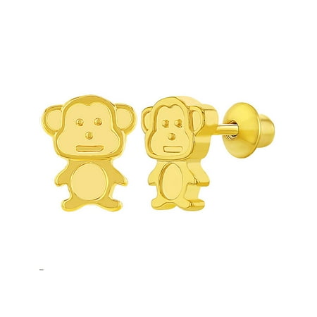 18k Gold Plated Little Monkey Children Kids Screw Back Baby Girls Earrings