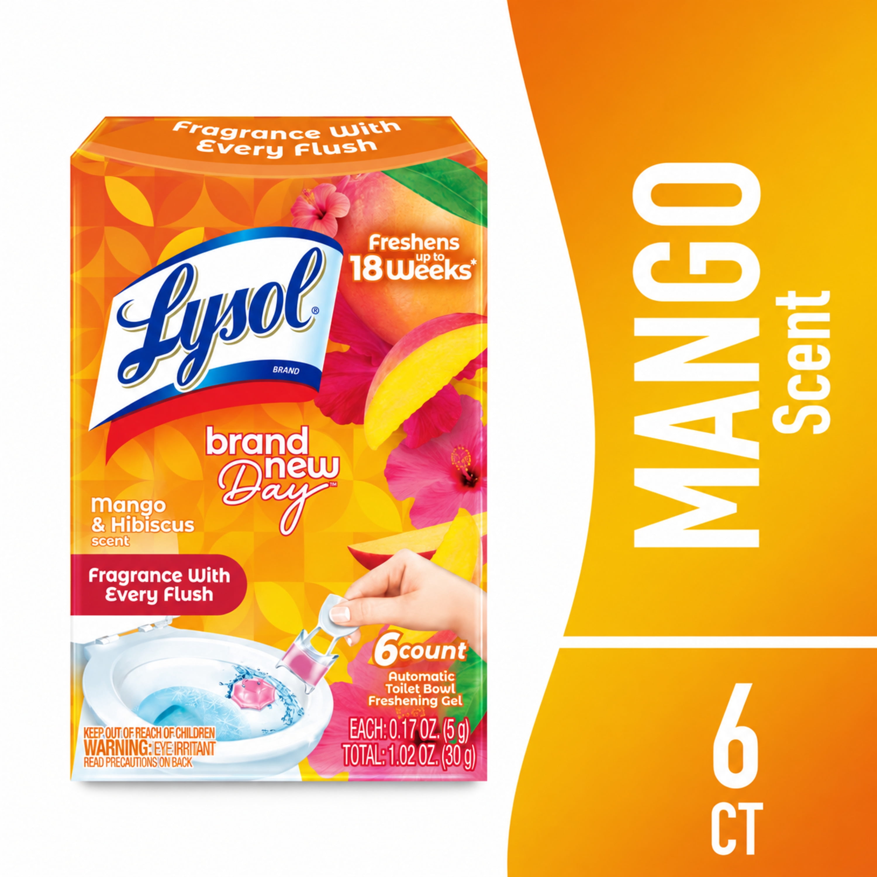 (2 pack) Lysol® Brand New Day Automatic Toilet Bowl Click Gel Cleaner, Mango & Hibiscus, 6 Count