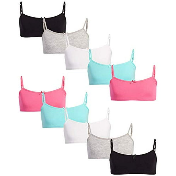 Rene Rofe Girls' Joelle Training Bra - 10 Pack Stretch Cotton Cami Bralette  (7-14), Size Medium/(7-8), Pop Pink Solids 