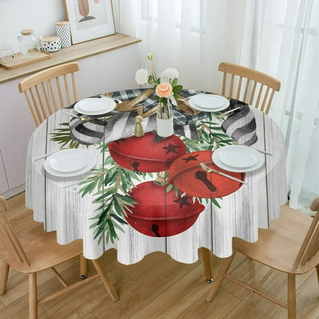 

Christmas Pine Needle Wreath Wood Grain Round Tablecloth Wedding Hotel Table Cover Holiday Dining Table Waterproof Tablecloth (HZF06006 Diameter 153cm)