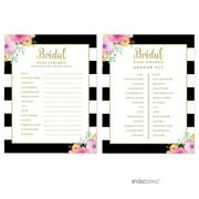 Word Scramble Floral Gold Glitter Wedding Bridal Shower Game Cards, 20-Pack