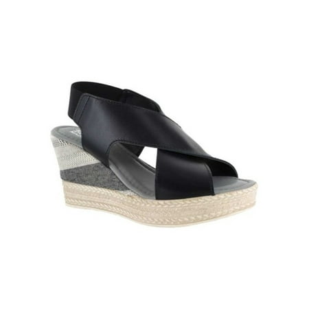 

BELLA VITA Womens Black Mixed Media Wide Crisscross Straps Gored Back Strap Comfort Bec-italy Round Toe Slip On Leather Slingback Sandal 6 W