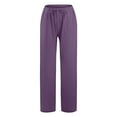 thumbnail image 6 of Ediodpoh Women's Pants Linen Summer Wide Leg Casual Loose Drawstring High Waist Solid Color Palazzo Trousers with Pockets for Women Purple XXL, 6 of 6