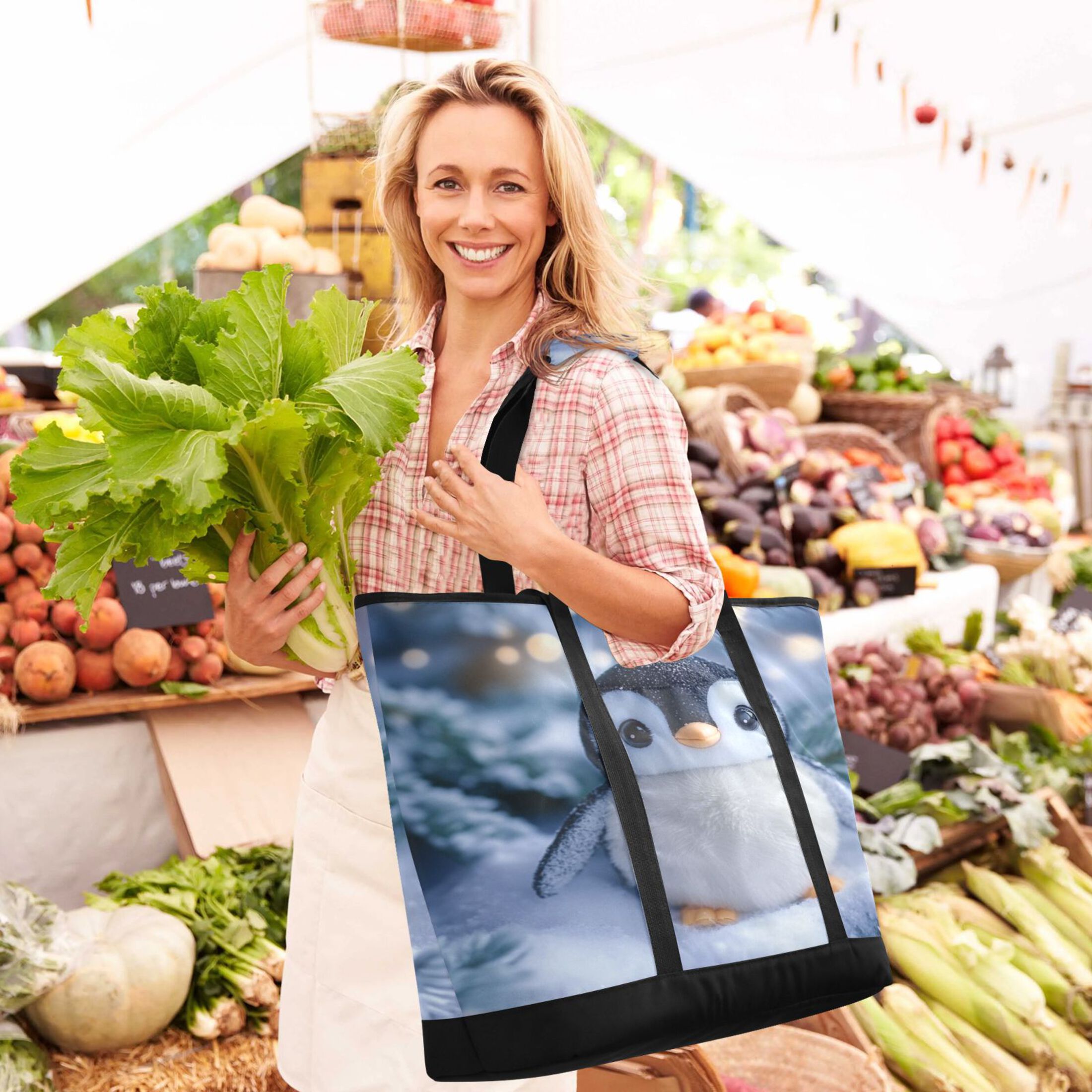 Large Hand-held Ice Pack Picnic Bag Insulation and Refrigeration Suitable for Shopping Picnics and Camping Christmas Penguin