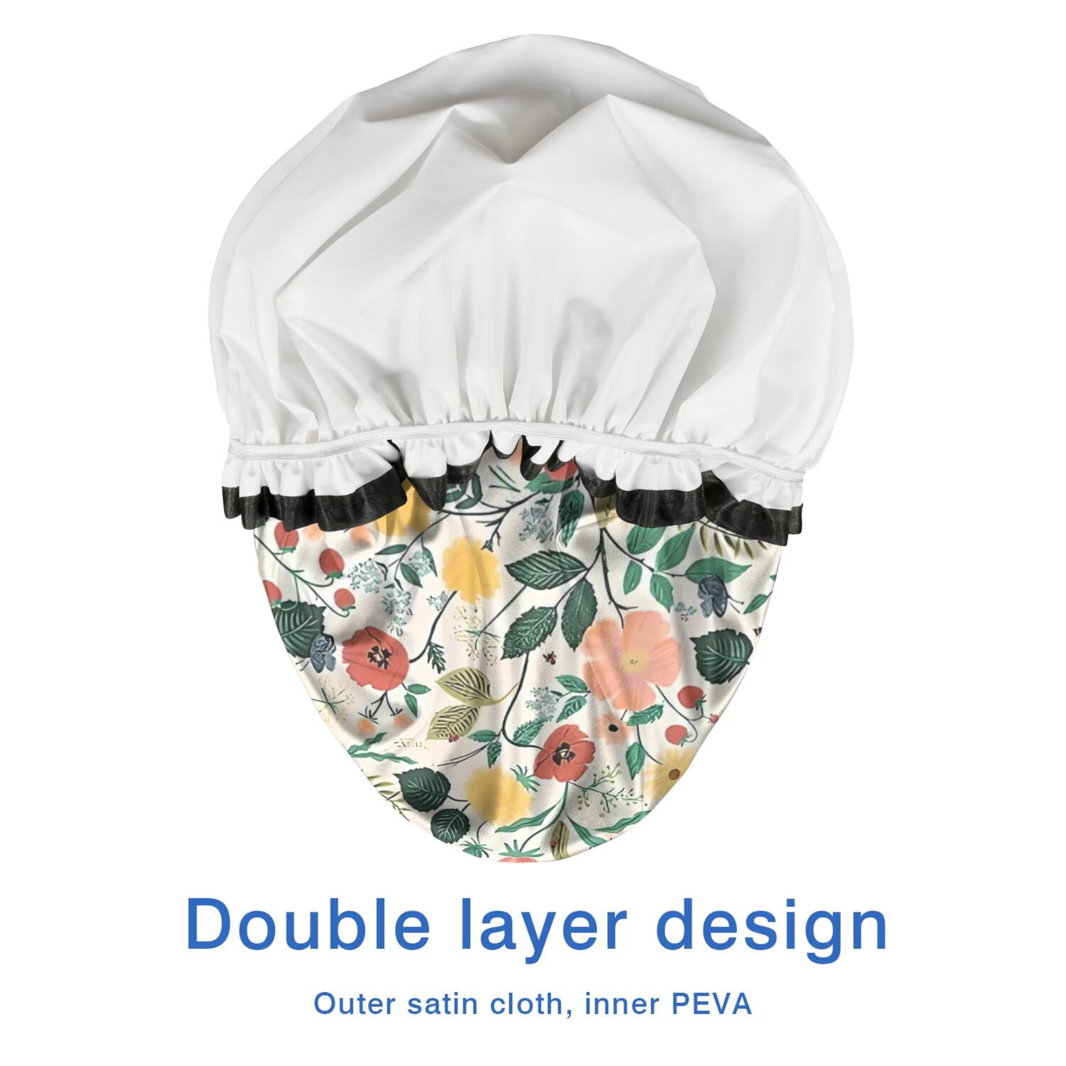 Shower Caps,Pioneer Flower Floral Print Pattern Waterproof Shower Cap for Women 4 Pieces,Double Reusable Hair Cover for Shower PEVA Elastic Stretch Hem