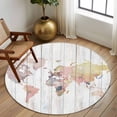 thumbnail image 3 of Round Area Rug 6 Ft, World Map Washable Non-Slip Circle Carpet for Living Room/Bedroom, Farmhouse Abstract Illustration Wooden Grain Low-Profile Indoor Mats Collection Rugs for Residential, 3 of 7