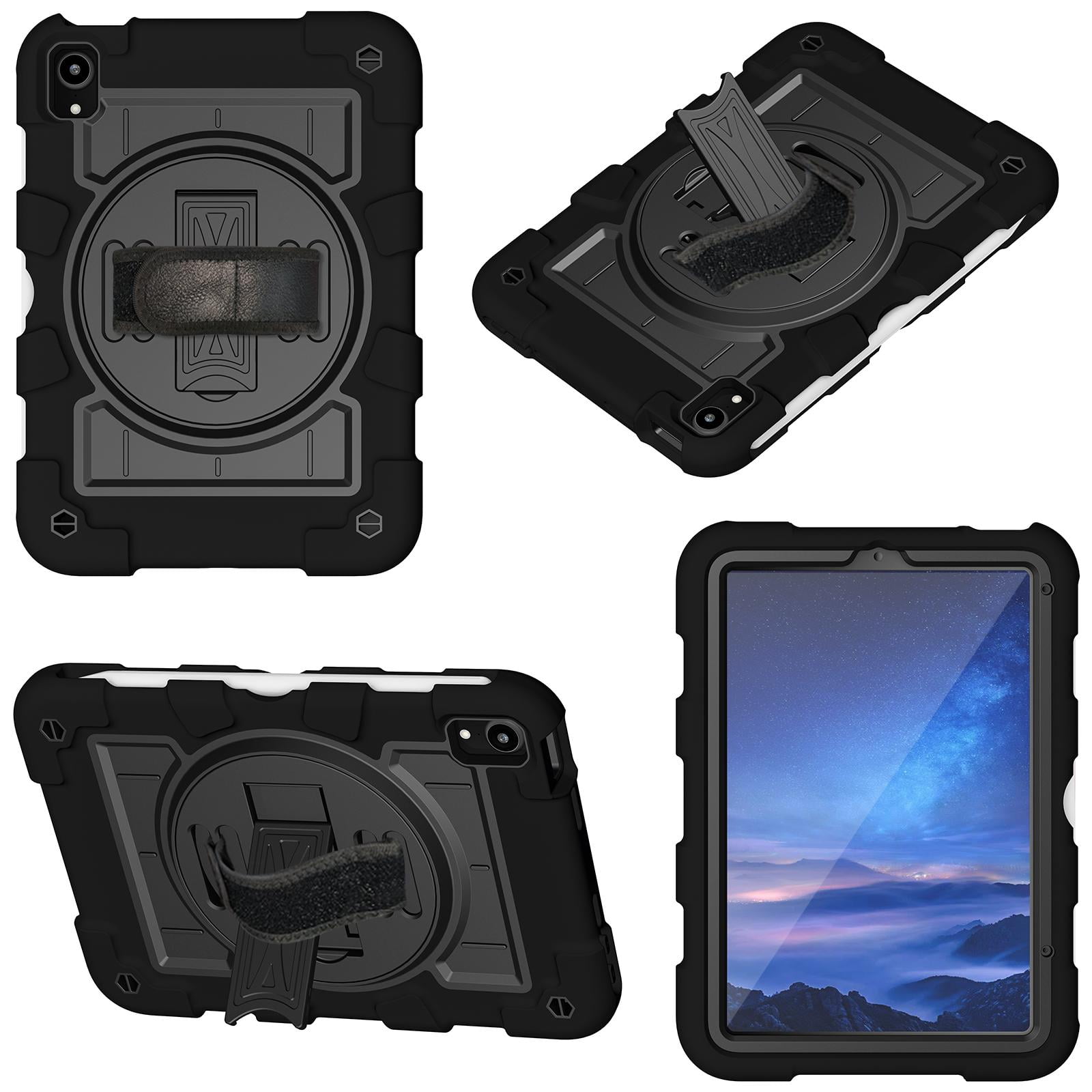 TECH CIRCLE for Apple iPad Mini (A17 Pro/A15) 7th/6th Generation Case 8.3-Inch (2024/2021 Release), Durable Shockproof Protective Back Cover Case with Kickstand /Hand Strap /Shoulder Strap, Black