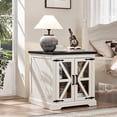 thumbnail image 3 of Joaxswe End Table with Charging Station for Living Room, 24" Farmhouse Side Table with Glass Barn Door, Square Nightstand for Bedroom, Elegant White, 3 of 7