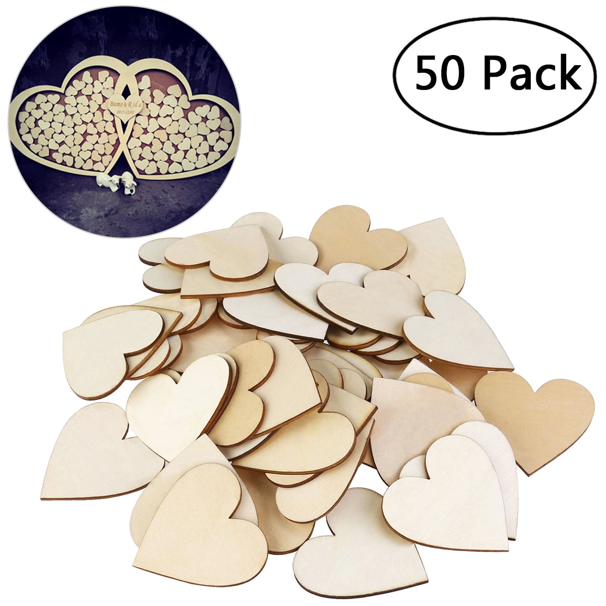 Hearts Wood Wooden Crafts Slices Discs Mini Small Log Guest Book Craft Heart Blank DIY Hole Chips Embellishments