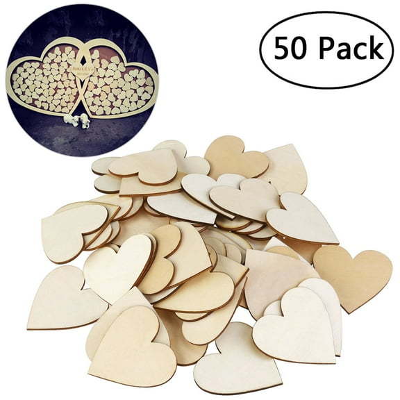 CATIEBYE 50pcs Heart Wood Discs for DIY Crafts and Decoration Natural Rosewood Khaki 40mm Size