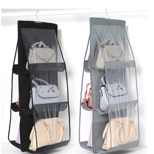 piezas, almacenamiento de bolsos, versión mejorada, almacenamiento de bolsos, 6 bolsillos grandes, almacenamiento de bolsos, gris, almacenamiento de bolsos, compartimento transparente, bolso de mano
