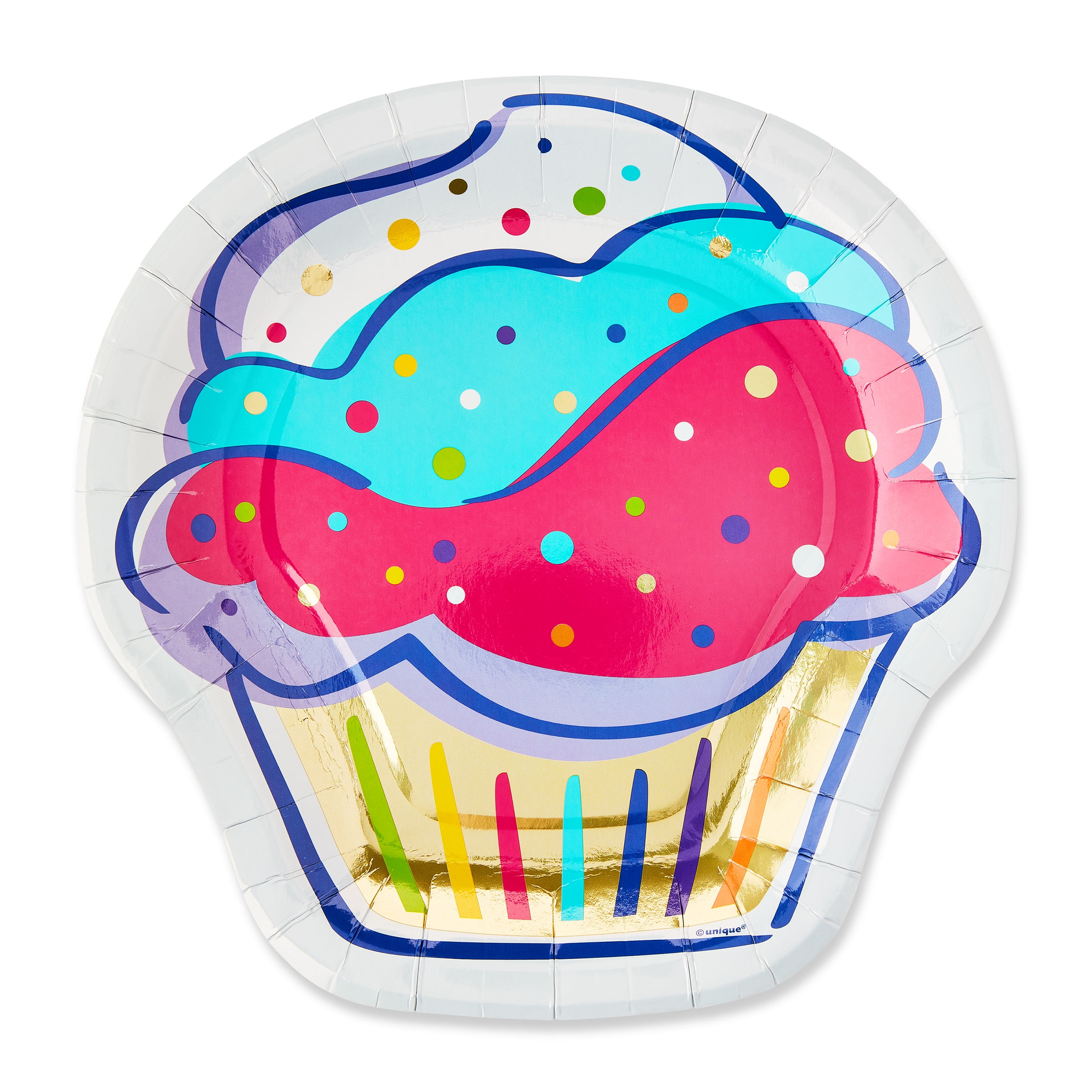 (6 pack) Cupcake Shaped Disposable Paper Plates, 8.25", Multicolor, 10 Count, by Way To Celebrate