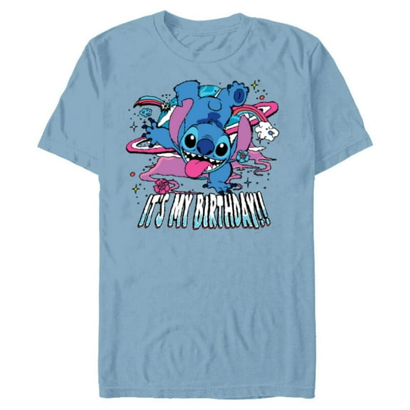 Disney Lilo & Stitch Handstand āItās My Birthday!ā - Short Sleeve Blended T-Shirt for Adults - Customized-Ocean Blue