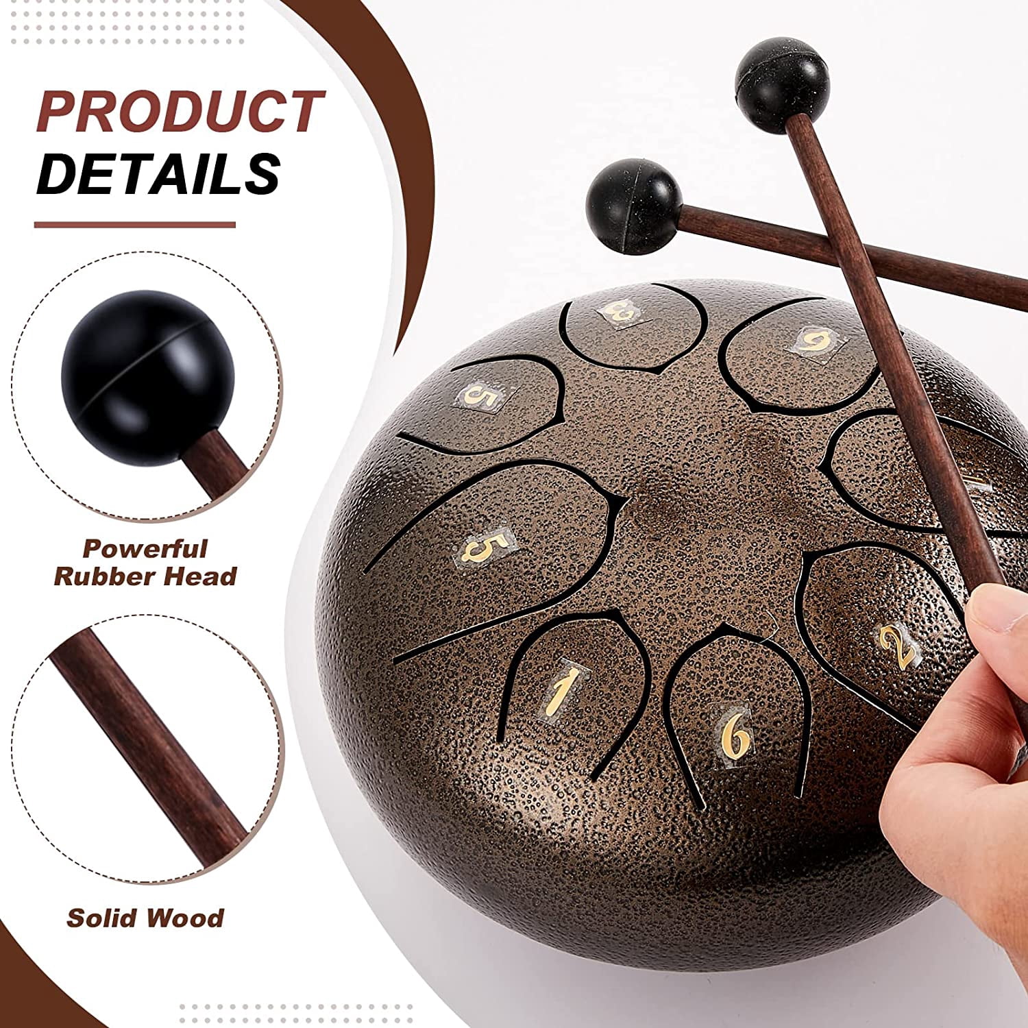 4 Pcs Steel Tongue Drum Mallets 8 Inch Glockenspiel Sticks Stick Mallet and Finger Sleeves, Silicone Rubber Knocking Picks for Gong Woodblock(Black)