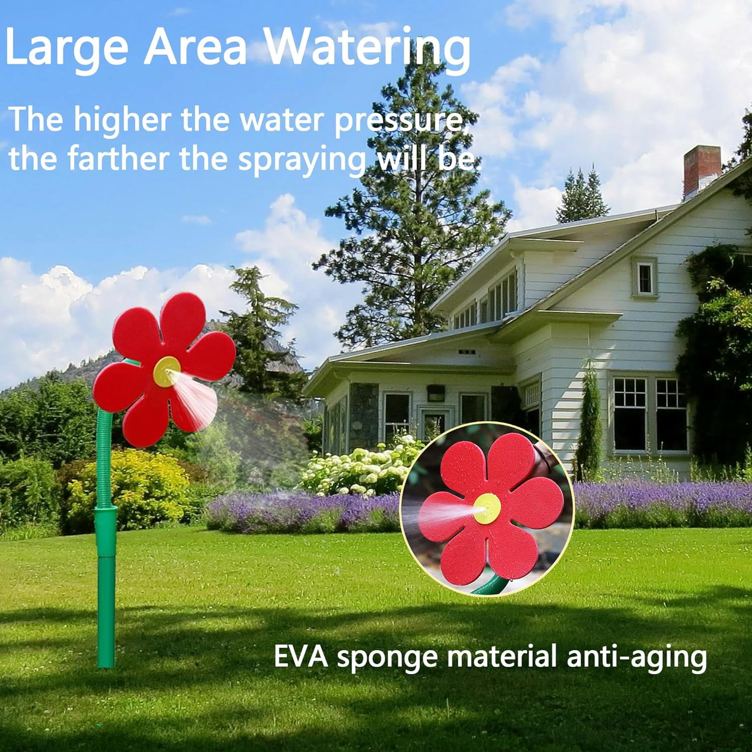 Garden Dancing Daisy Water Sprinkler: 360 Degree Rotating Sunflower Shape Water Sprinkler, Funny Colorful Sprinklers for Yard Lawn Garden, Watering and Kids Playing (Red)