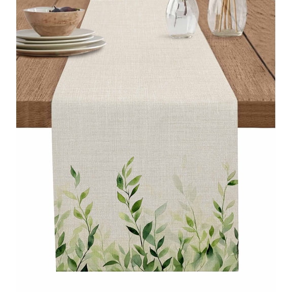 Retro Green Leaves Table Runner 36 Inches, Country Pastoral Botanical Vines Bed Runner Dresser Scarves Tabletop for Indoor Outdoor Parties/Ceremony/Banquet, 13"x 36"