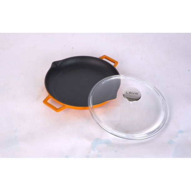 Lava Enameled Cast Iron Skillet with Side Drip Spouts 12 inch Round Oven Safe Cast Iron