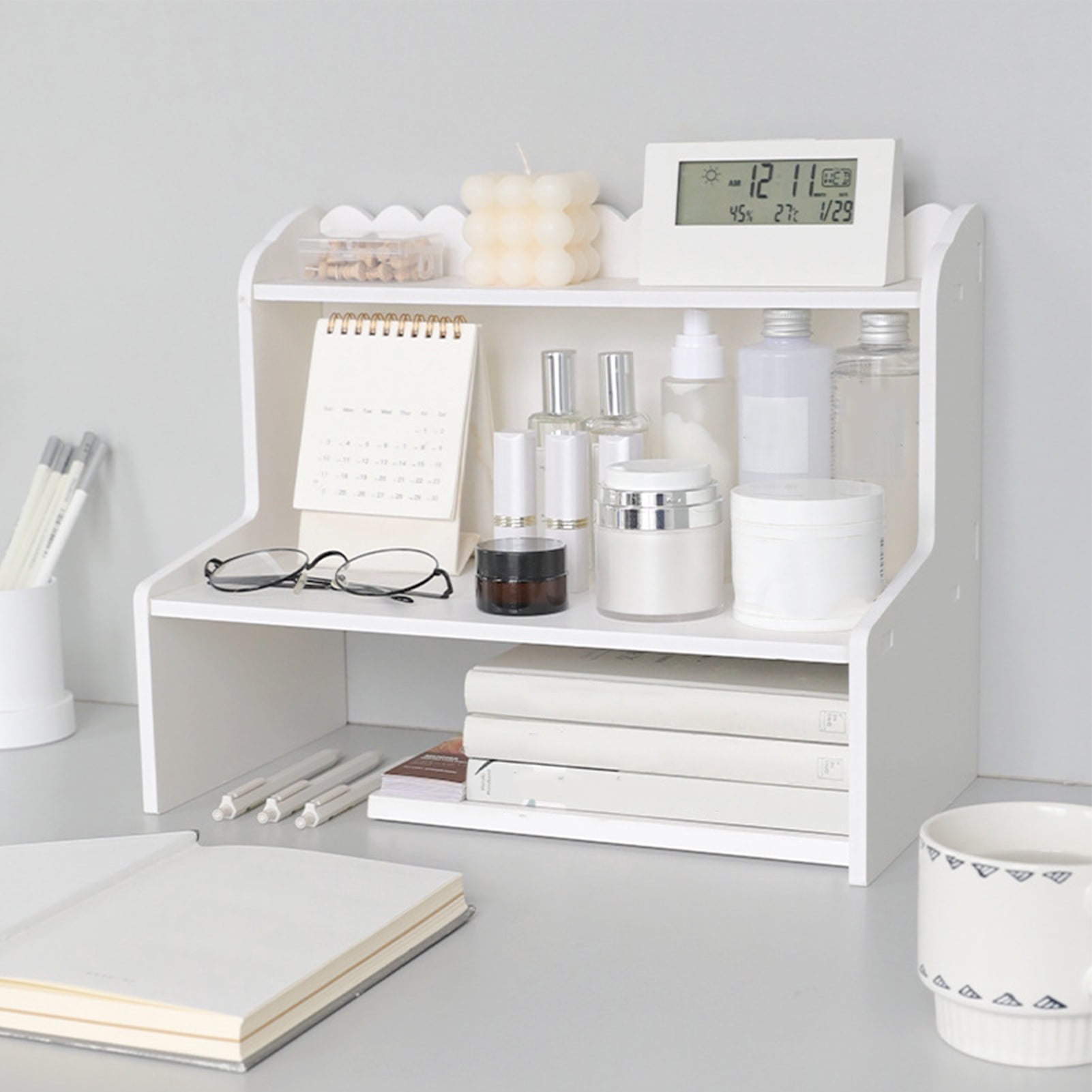 Desktop Shelf Organizer Office Storage, Expandable Bookshelf Display Rack, Versatility Office Supplies Desk Organizer, for makeup storage, desktop storage L 46.5*21*30cm