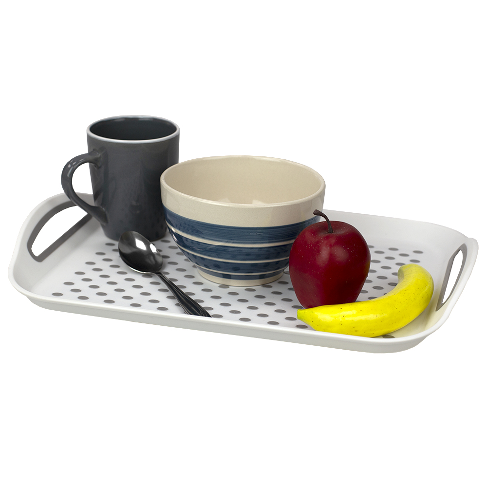 Home Basics AntiSlip Plastic Serving Tray with Easy Grip Handles