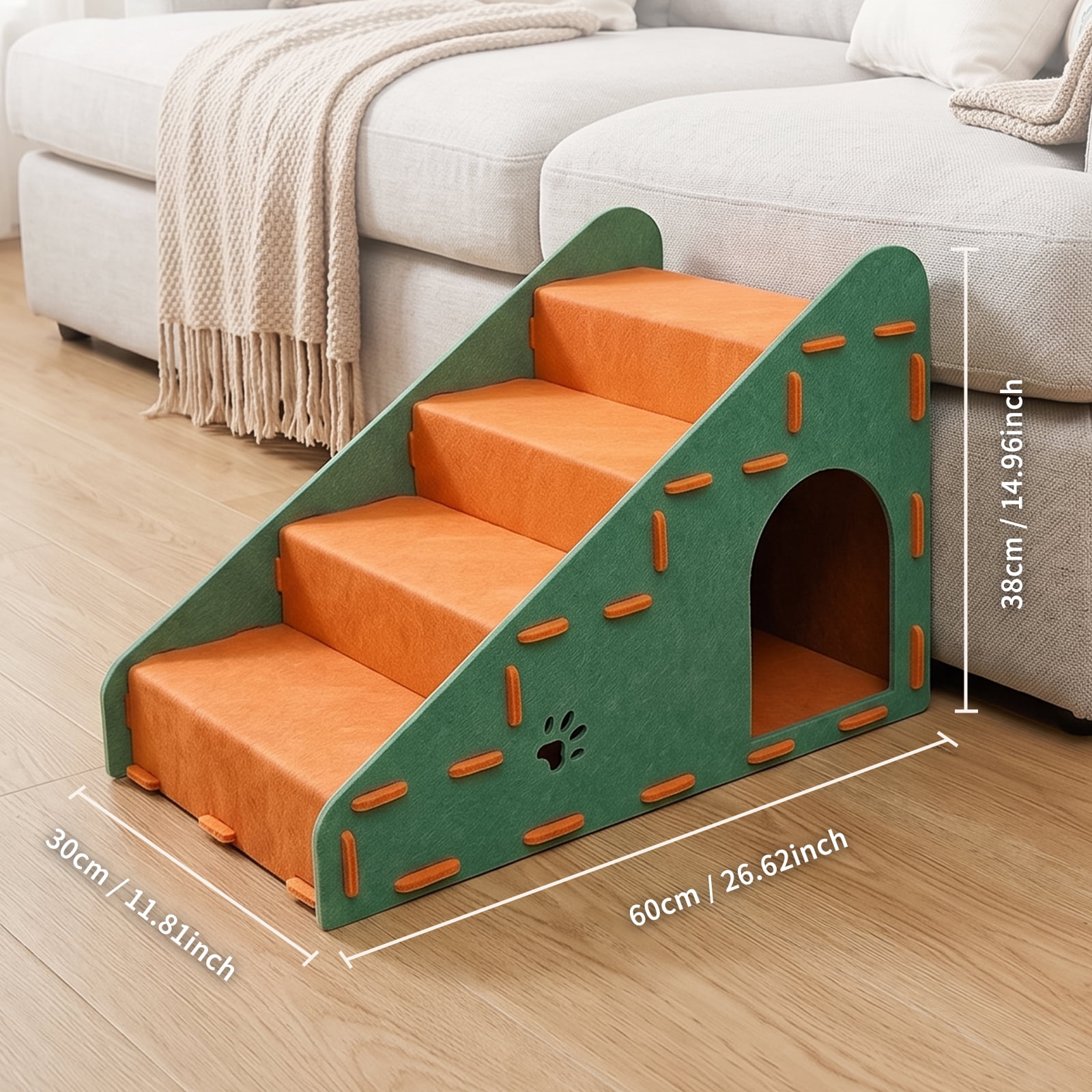 Portable 4‑Tier Pet Stairs Ramp, Durable Cat Dog Steps for Small Dogs, Anti‑Slip Pet Steps for High Bed, Sofa & Vehicle, Pet Mobility Aid for Senior Injured Pets