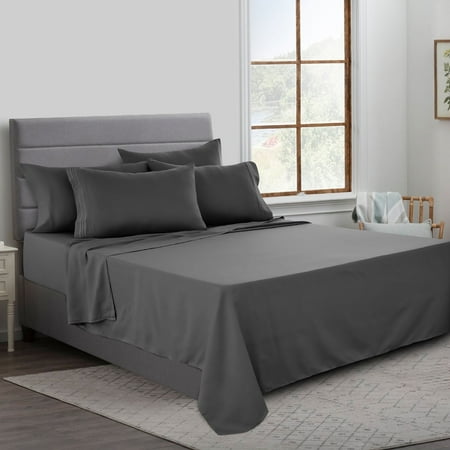 Lux Decor Collection Bed Sheets Deep Pocket Microfiber Bed Sheet Set - Wrinkle Fade Stain Resistant King Sheets Dark Gray