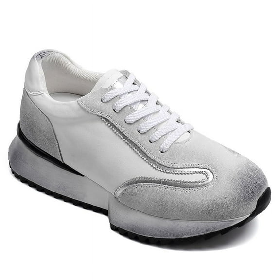 CMR CHAMARIPA Elevator Shoes For Men - Off-White Leather Distressed Sneakers 8CM / 3.15 Inches