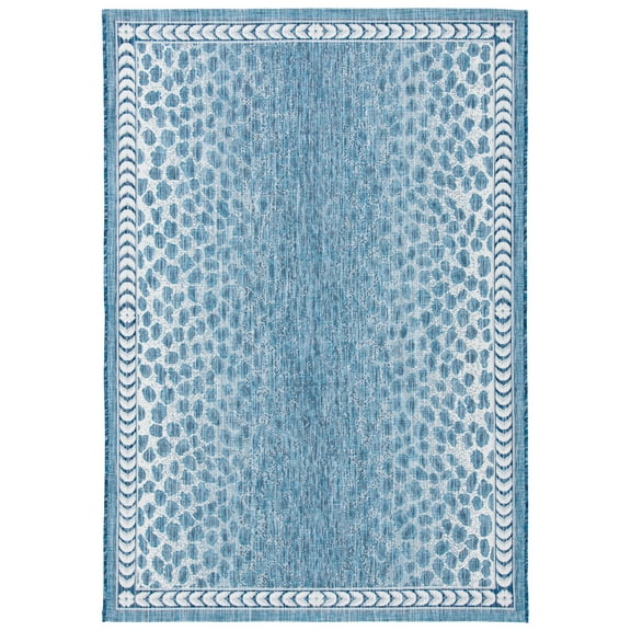 SAFAVIEH Courtyard Regent Animal Indoor/Outdoor Area Rug, Blue/Ivory, 2' x 3'7"