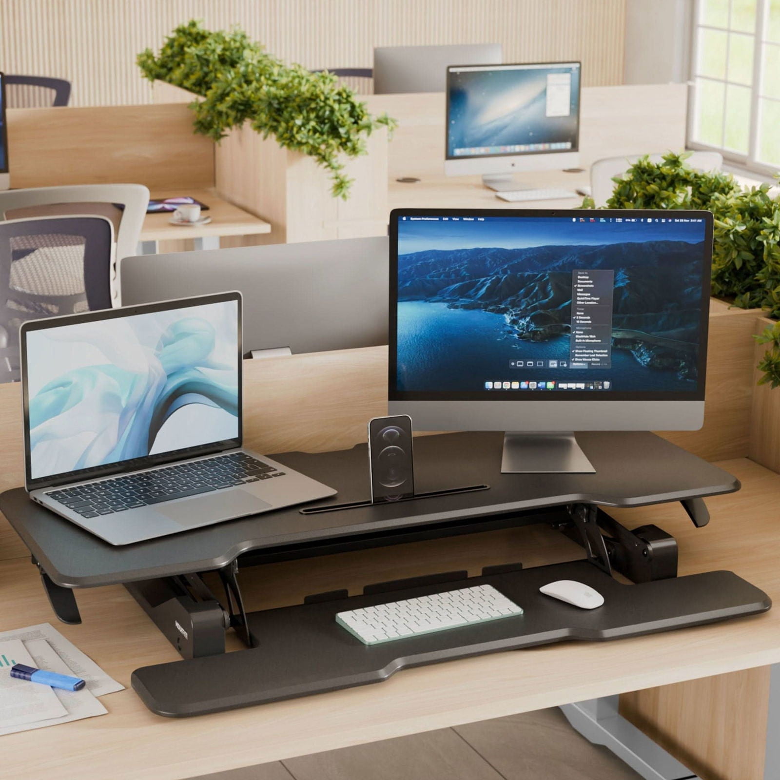 47 Inch Large Standing Desk Converter – Extra Wide Sit Stand Riser with Keyboard Tray, Dual Monitor Space, Gas Spring Height Adjustable – Ergonomic Desktop Workstation for Home or Office