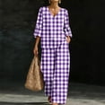 thumbnail image 2 of Enjoytime Plaid Two Piece Sets for Women V Neck Ruffle 3/4 Sleeve Shorts Matching Set Summer Casual Travel Vacation Outfits, 2 of 7