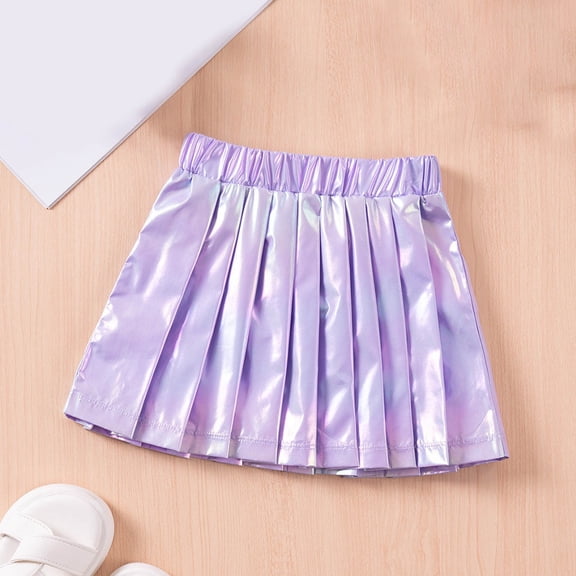 HOMADLES Girls Pleated Skirt, Elastic High Waist Solid A-line Mini Skorts for Dance School Uniform Skirt Purple 3 T