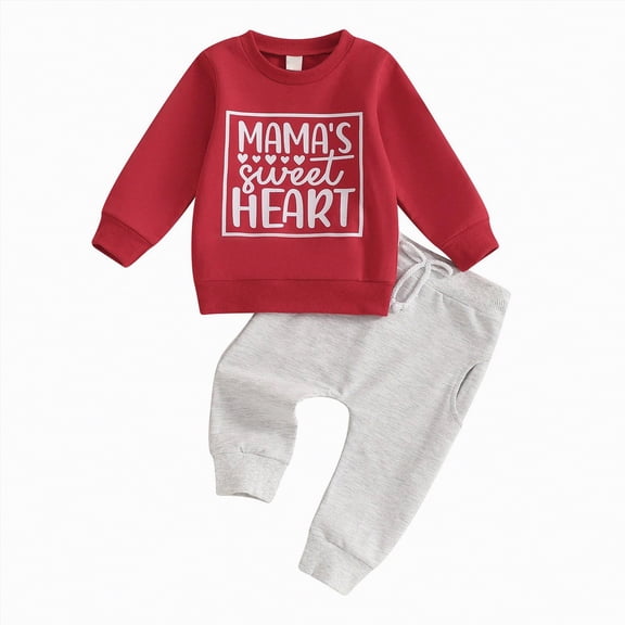 UngA Infant Baby Boy Valentines Day Outfit Toddler Boy Long Sleeve Letter Printed Sweatshirt and Pants Set Fall Winter Spring Clothes (Red,2-3 Years)