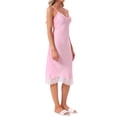 thumbnail image 4 of INSPIRE CHIC Women's Satin Nightgowns Lace Trim Cross Spaghetti Straps Camisole Nightshirt Lingerie Slip Silky Pajama Dress XS Pink, 4 of 6