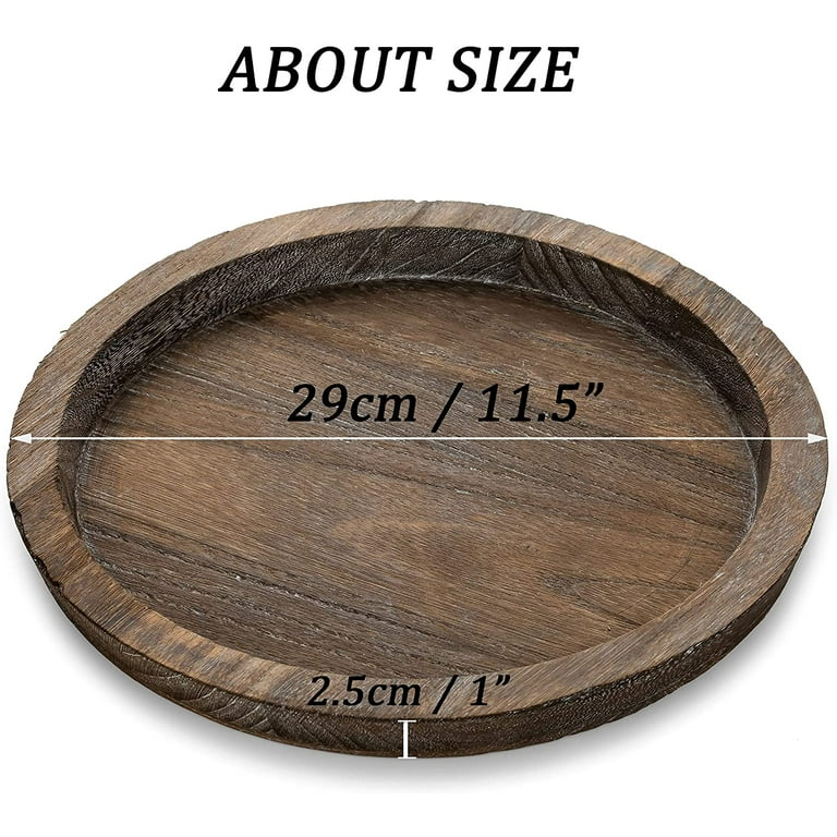 Round Wood Tray, Wooden Coffee Table Tray, Farmhouse Decorative Tray for Home Decor, Candle, Kitchen Counter, Bathroom, Table Centerpiece - Rustic