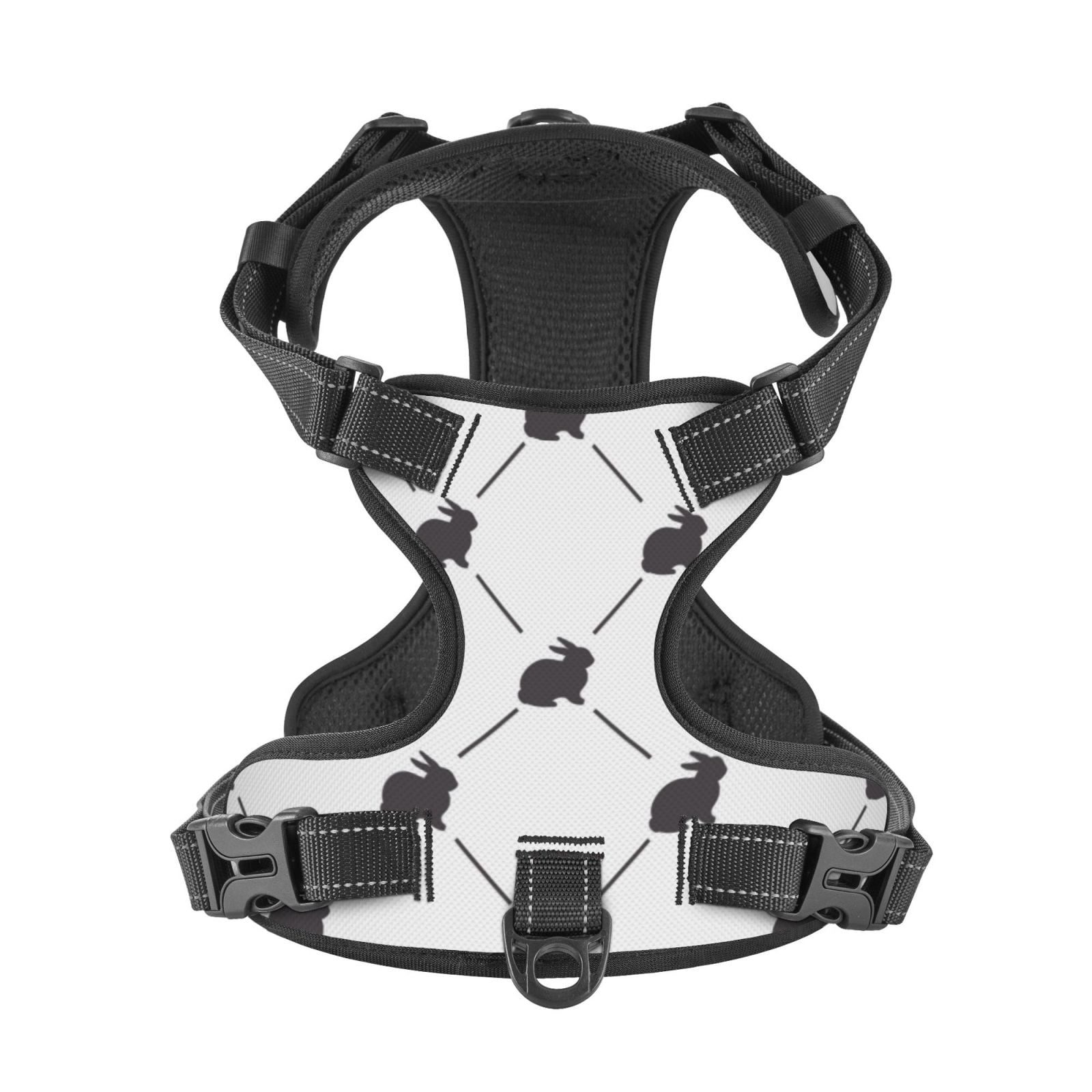 Kdxio Black Rabbit Print No Pull Dog Harness Adjustable Reflective Oxford Easy Control Medium Large Dog Harness for Training and Everyday-Small